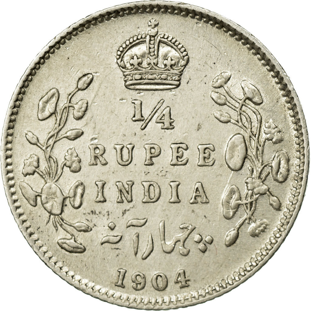 Coin, INDIA-BRITISH, Edward VII, 1/4 Rupee, 1904, Calcutta, AU(50-53), Silver