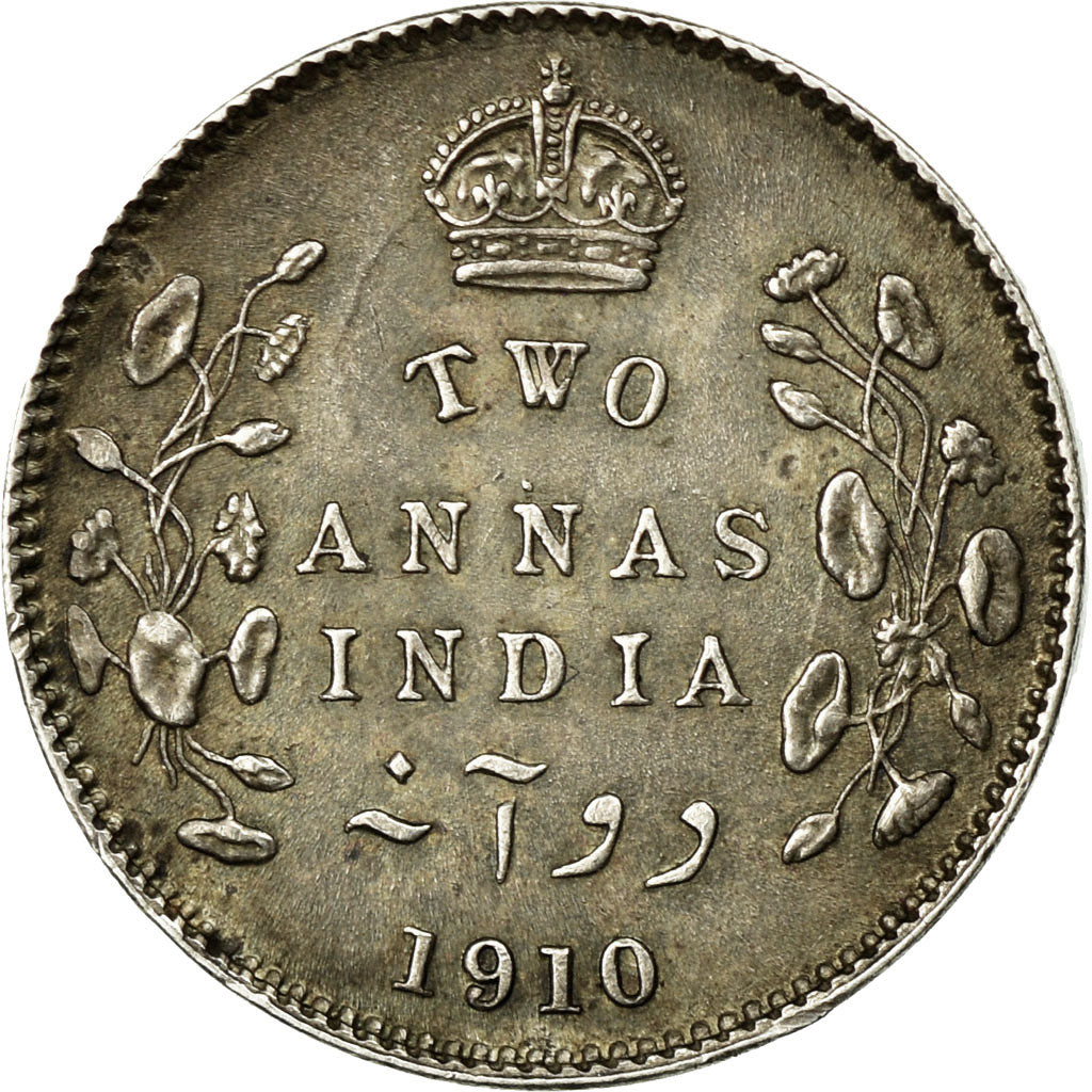 Coin, INDIA-BRITISH, Edward VII, 2 Annas, 1910, Calcutta, AU(50-53), Silver