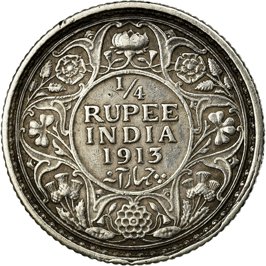 Coin, INDIA-BRITISH, George V, 1/4 Rupee, 1913, Calcutta, VF(30-35), Silver