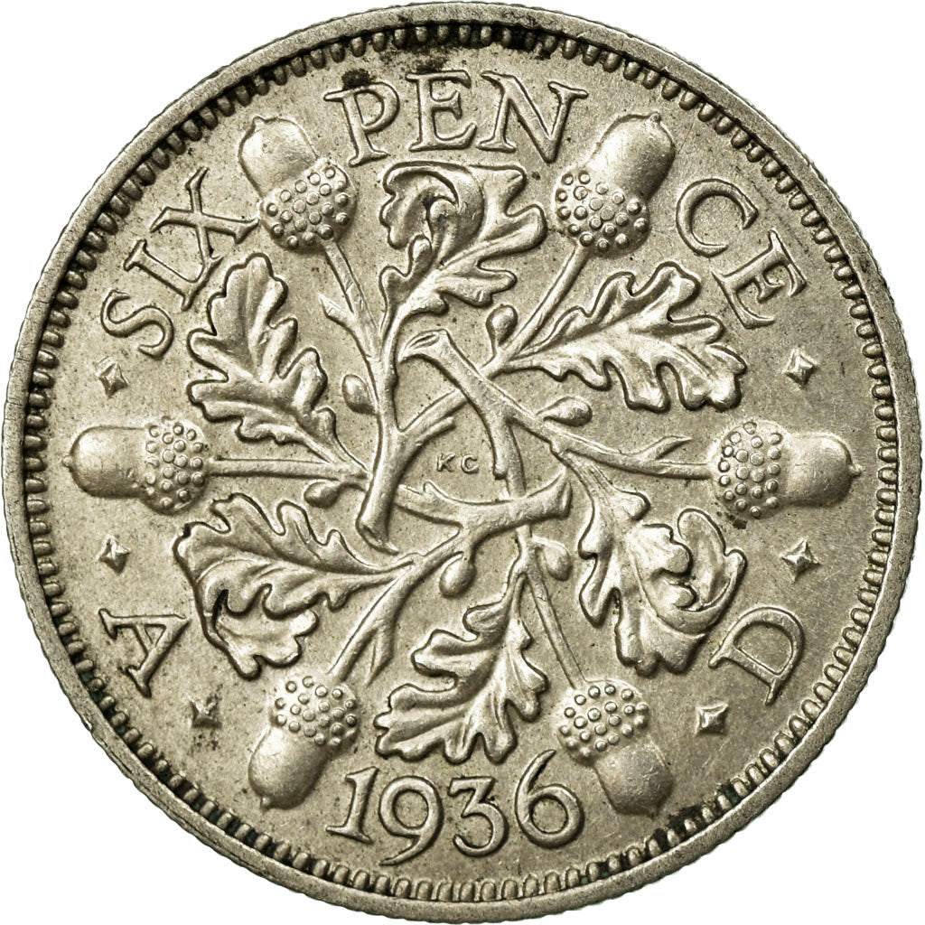 Coin, Great Britain, George V, 6 Pence, 1936, AU(55-58), Silver, KM:832