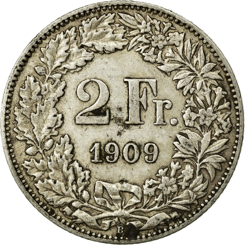 Coin, Switzerland, 2 Francs, 1909, Bern, EF(40-45), Silver, KM:21