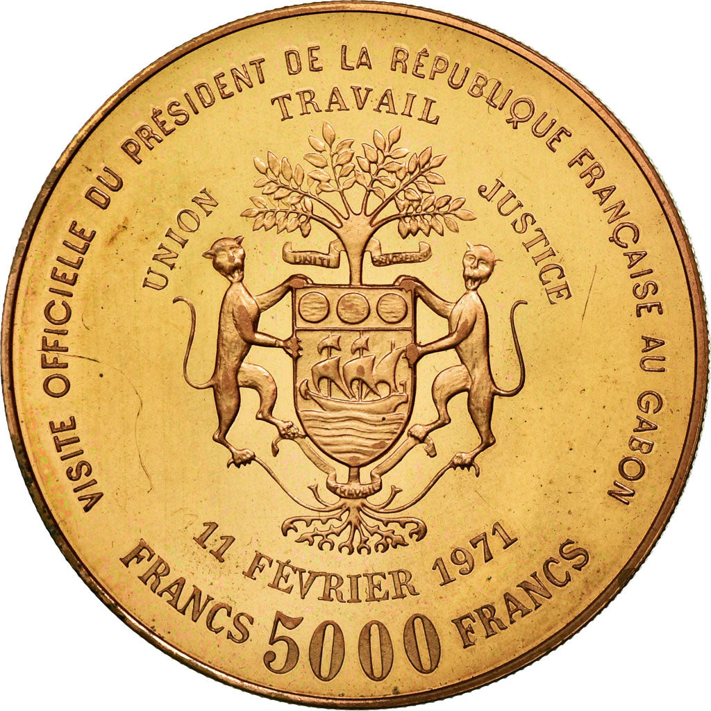 Coin, Gabon, Georges Pompidou, 5000 Francs, 1971, Paris, ESSAI, AU(55-58)