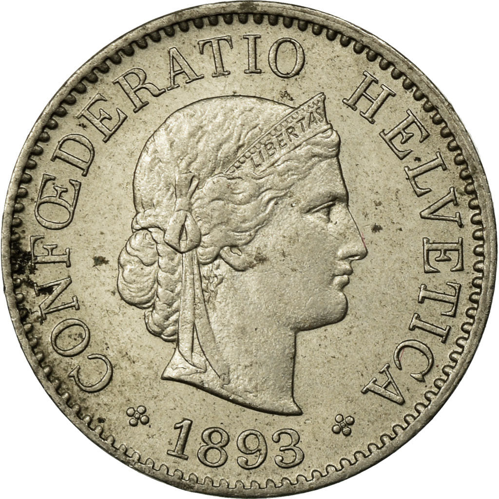 Münze, Schweiz, 5 Rappen, 1893, Bern, VZ, Copper-nickel, KM:26