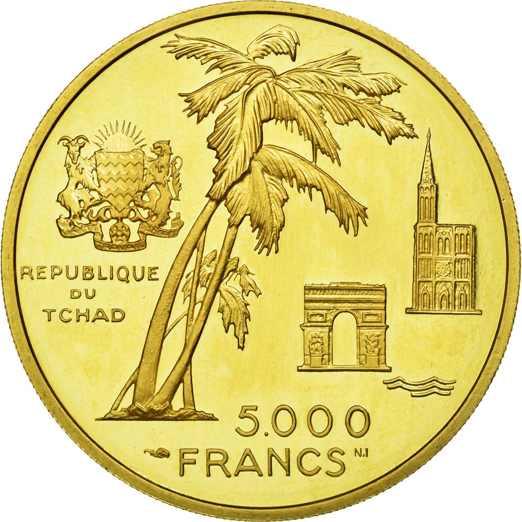 Coin, Chad, Général Leclerc, 5000 Francs, 1970, Paris, MS(63), Gold, KM:10