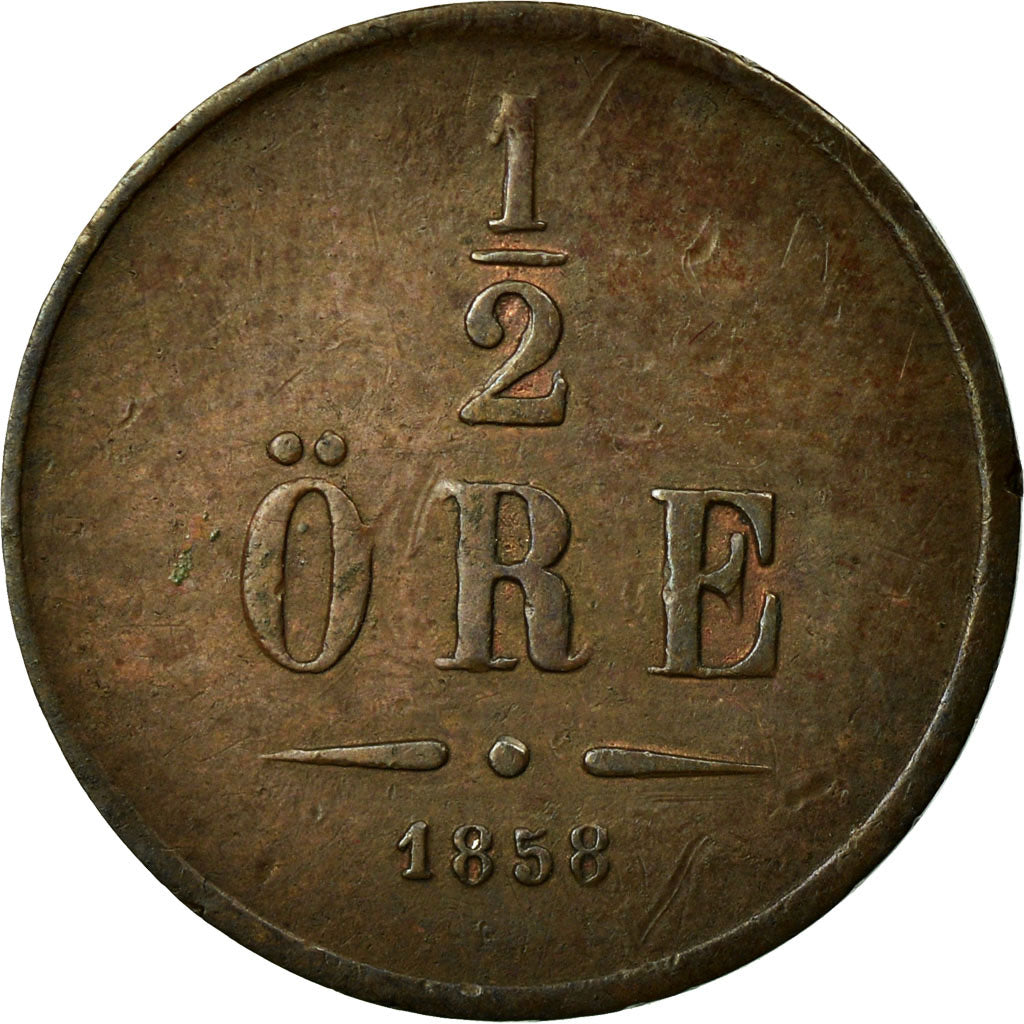 Moneta, Svezia, Oscar I, 1/2 Ore, 1858, MB+, Bronzo, KM:686
