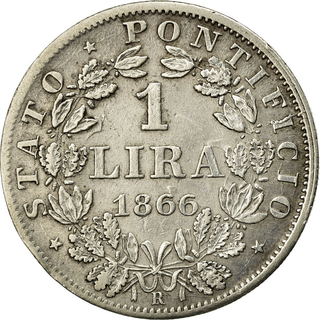 Coin, Vatican, Pius IX, Lira, 1866, Rome, EF(40-45), Silver