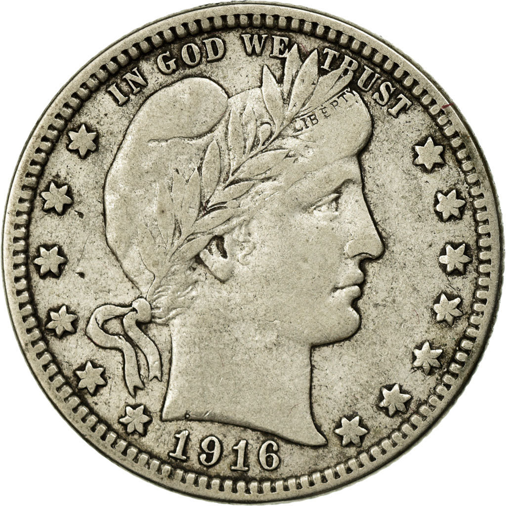 Coin, United States, Barber Quarter, 1916, Denver, VF(30-35), Silver