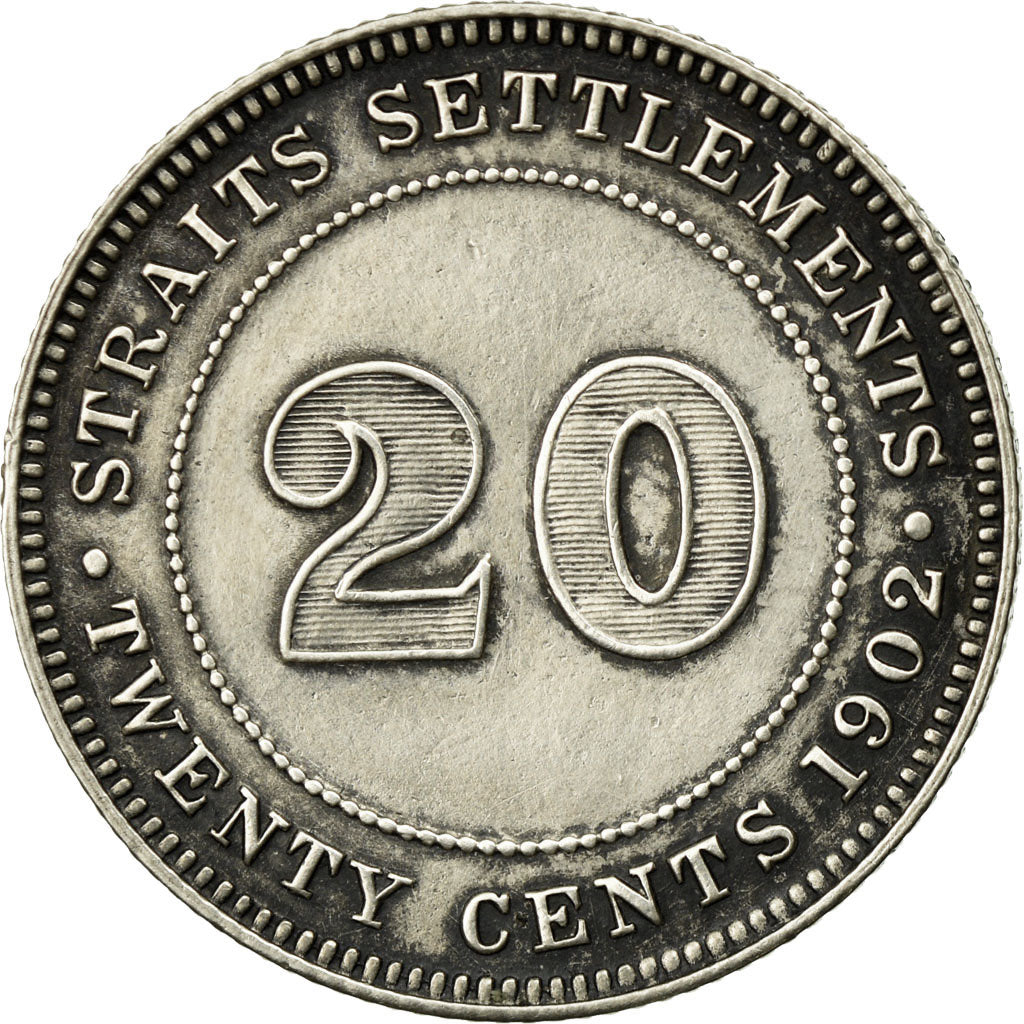 Coin, Straits Settlements, Edward VII, 20 Cents, 1902, AU(55-58), Silver, KM:22
