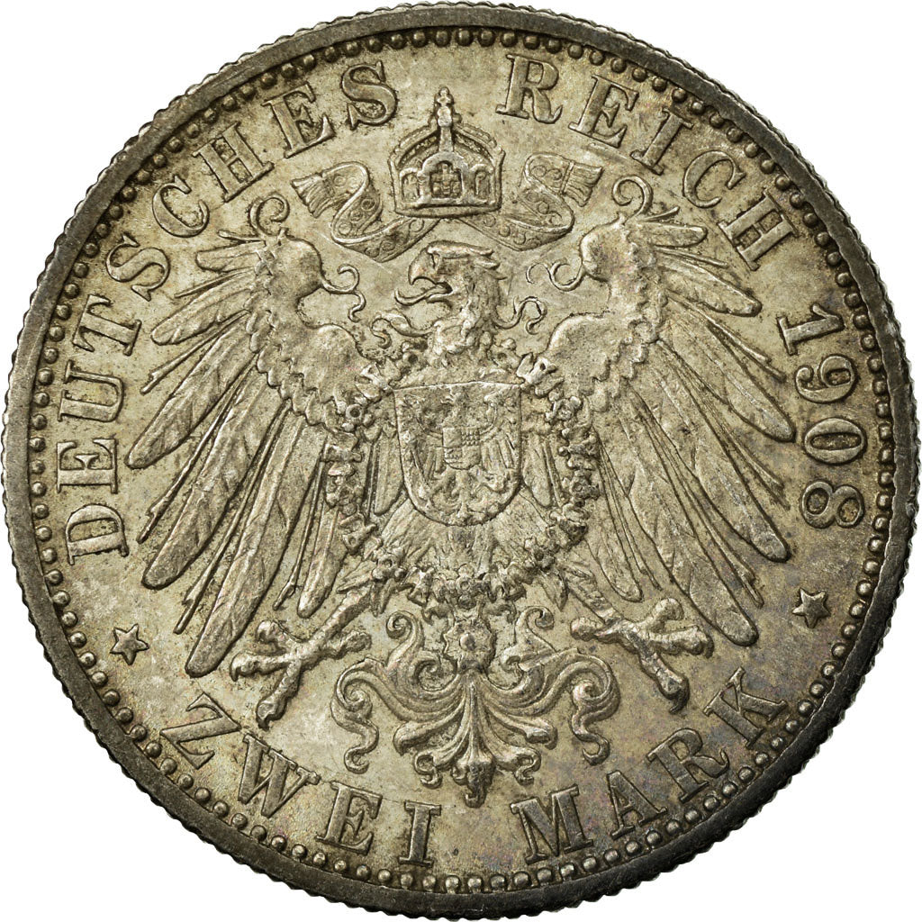 Monnaie, Etats allemands, WURTTEMBERG, Wilhelm II, 2 Mark, 1908, Freudenstadt