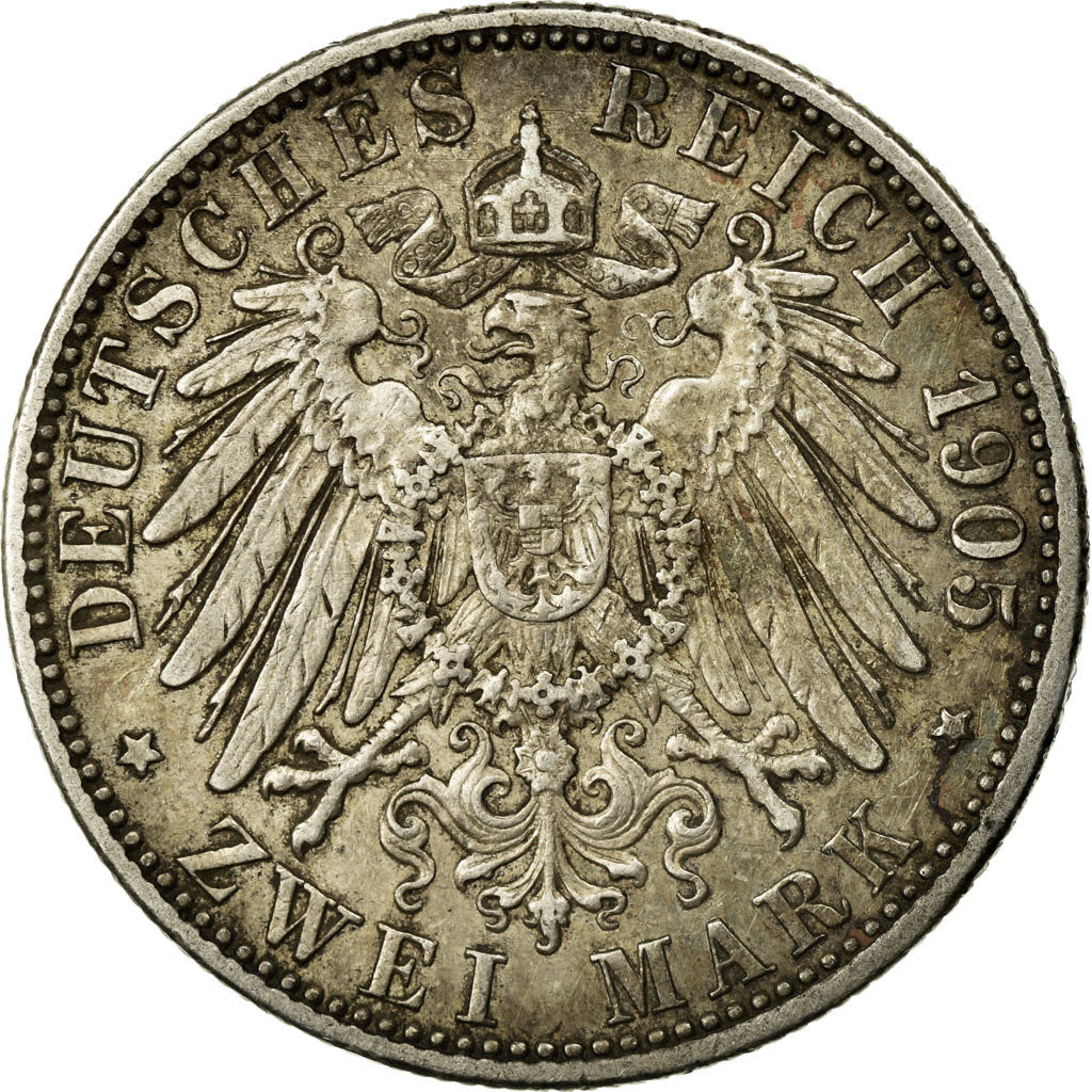 Coin, German States, BADEN, Friedrich I, 2 Mark, 1905, Karlsruhe, VF(30-35)