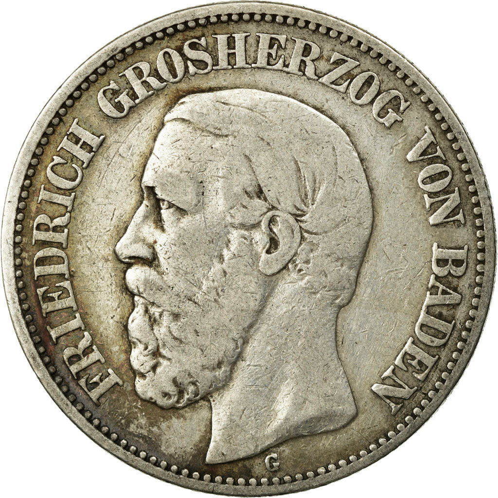 Coin, German States, BADEN, Friedrich I, 2 Mark, 1877, Karlsruhe, VF(20-25)