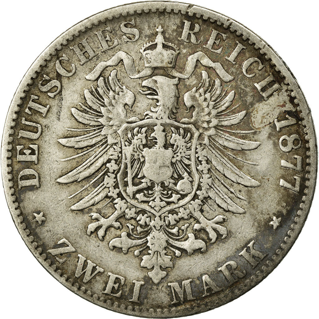 Coin, German States, BADEN, Friedrich I, 2 Mark, 1877, Karlsruhe, VF(20-25)