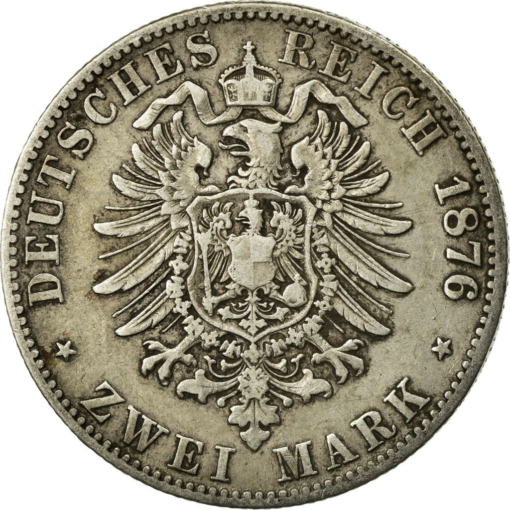 Coin, German States, WURTTEMBERG, Karl I, 2 Mark, 1876, Freudenstadt, VF(30-35)