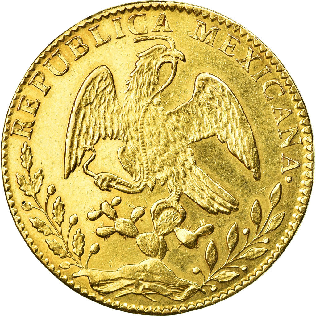 Coin, Mexico, 8 Escudos, 1868/58, Guanajuato, AU(55-58), Gold, KM:383.7