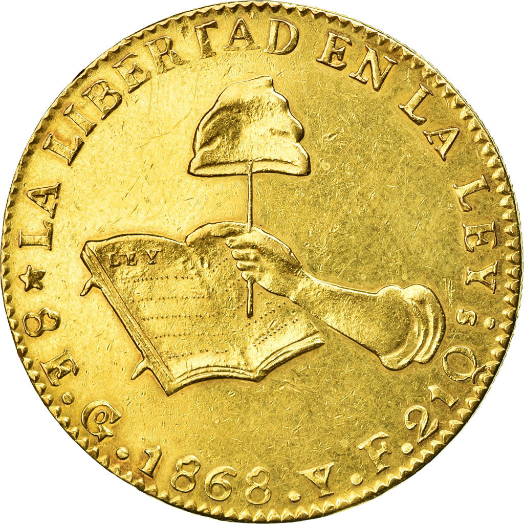 Coin, Mexico, 8 Escudos, 1868/58, Guanajuato, AU(55-58), Gold, KM:383.7