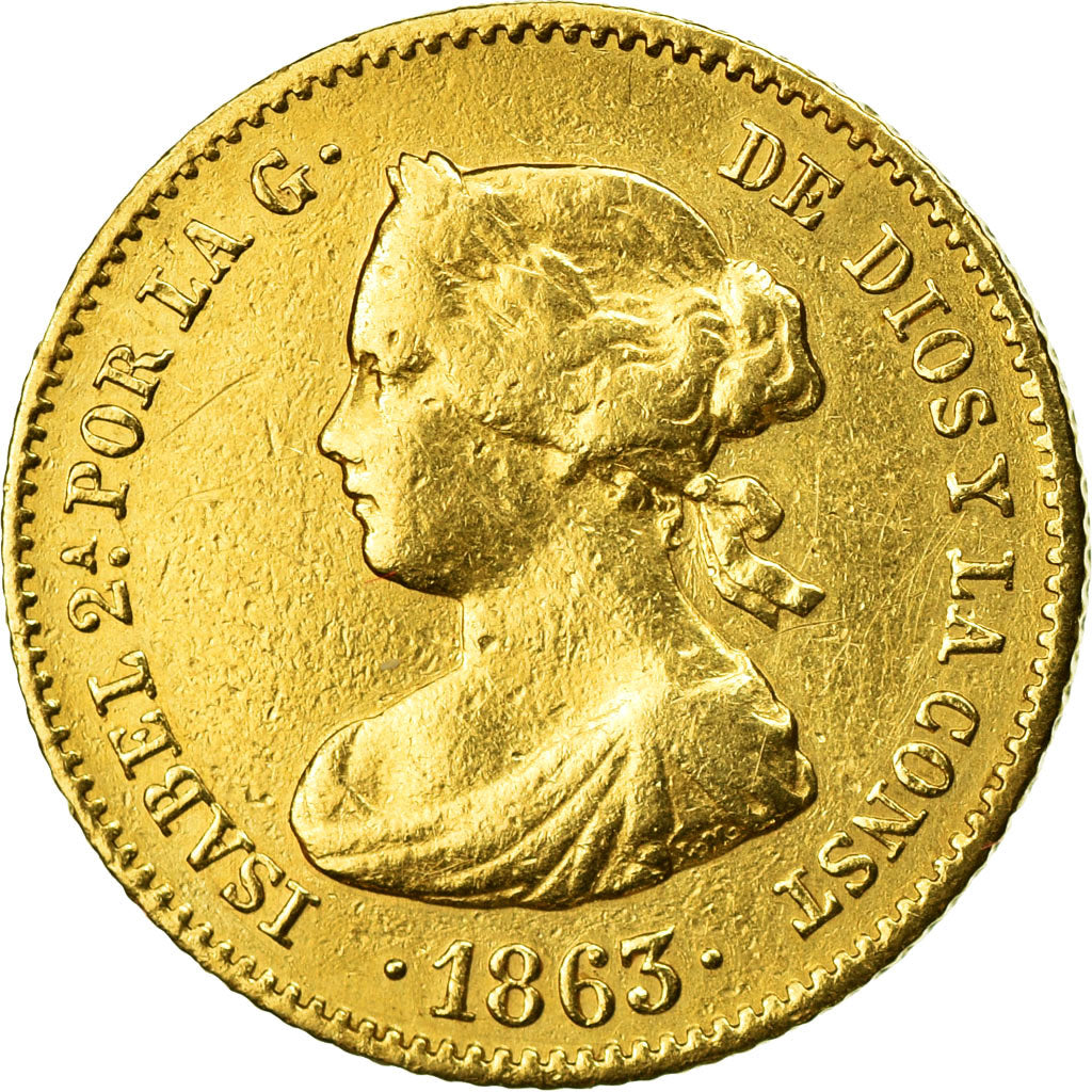 Moneda, España, Isabel II, 40 Reales, 1863, Madrid, MBC, Oro, KM:616.2