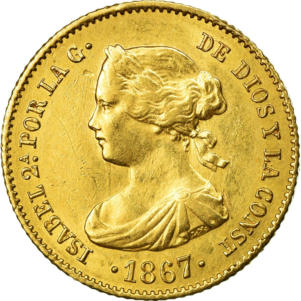 Moneda, España, Isabel II, 4 Escudos, 1867, Madrid, MBC+, Oro, KM:631.1