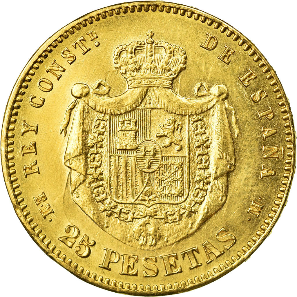 Coin, Spain, Alfonso XII, 25 Pesetas, 1879, Madrid, MS(60-62), Gold, KM:673