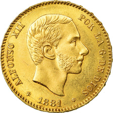 Moneta, Spagna, Alfonso XII, 25 Pesetas, 1881, Madrid, SPL-, Oro, KM:687