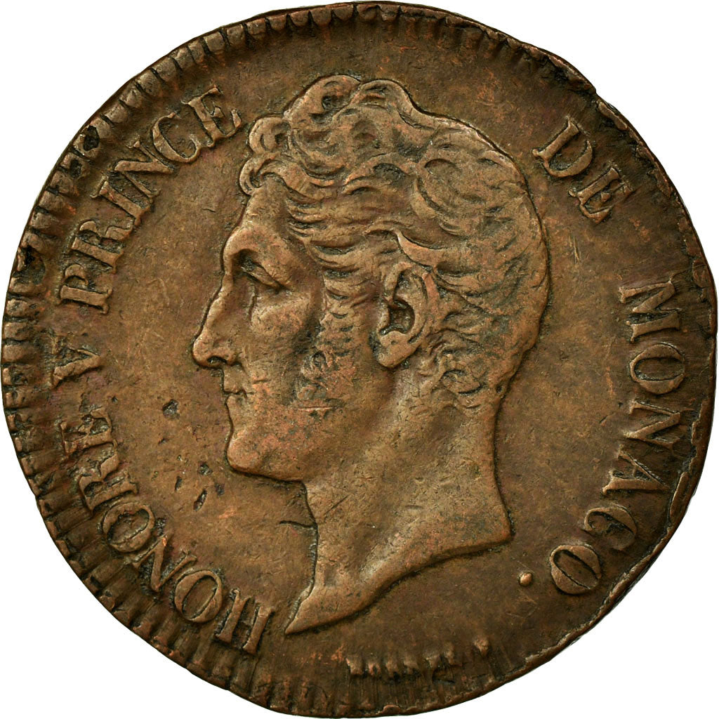 Coin, Monaco, Honore V, 5 Centimes, Cinq, 1837, Monaco, EF(40-45), Copper