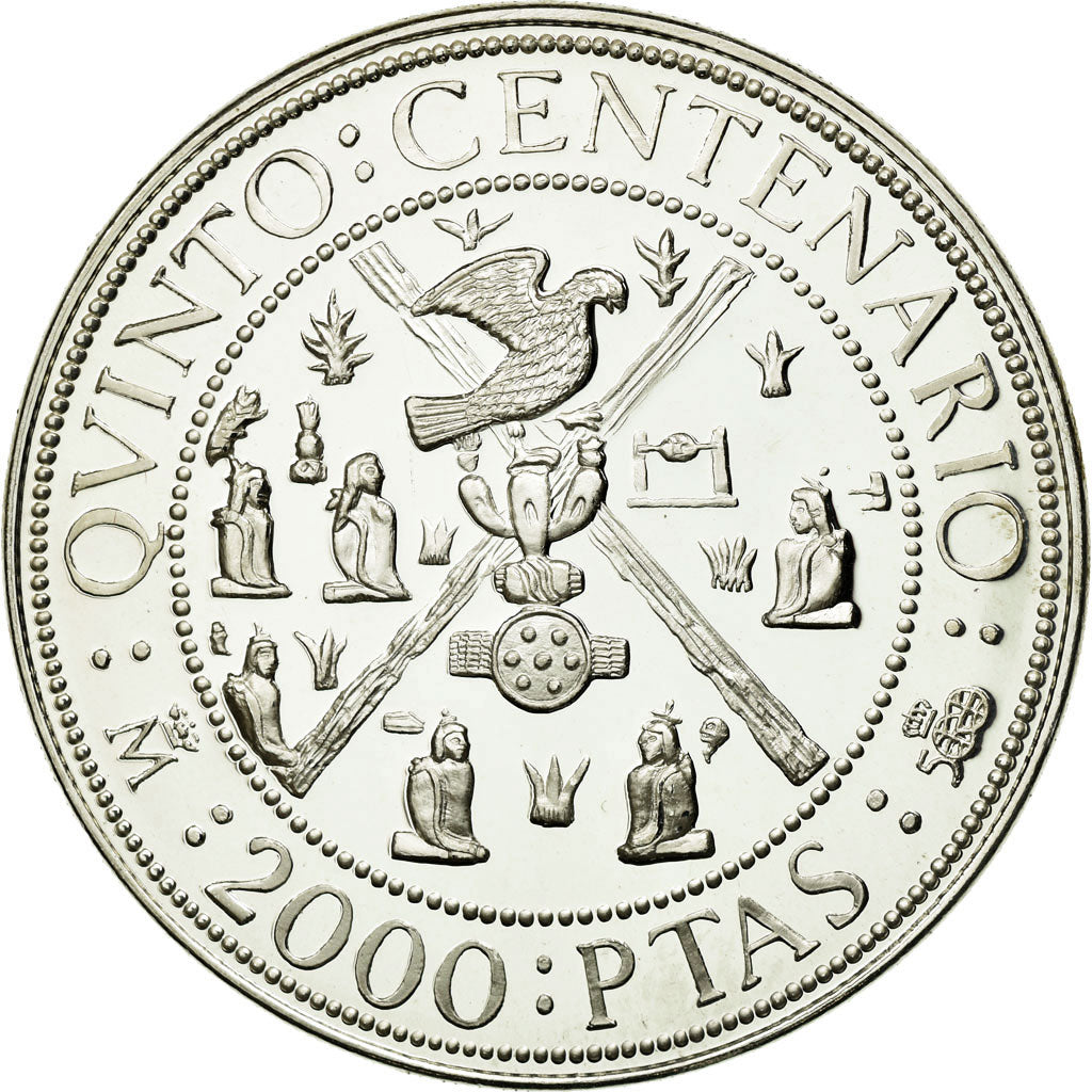 Coin, Spain, Juan Carlos I, Aztec, 2000 Pesetas, 1990, Madrid, MS(65-70)