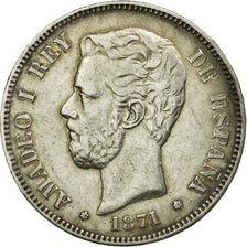 Moneta, Spagna, Amadeao I, 5 Pesetas, 1871 (75), Madrid, BB, Argento, KM:666