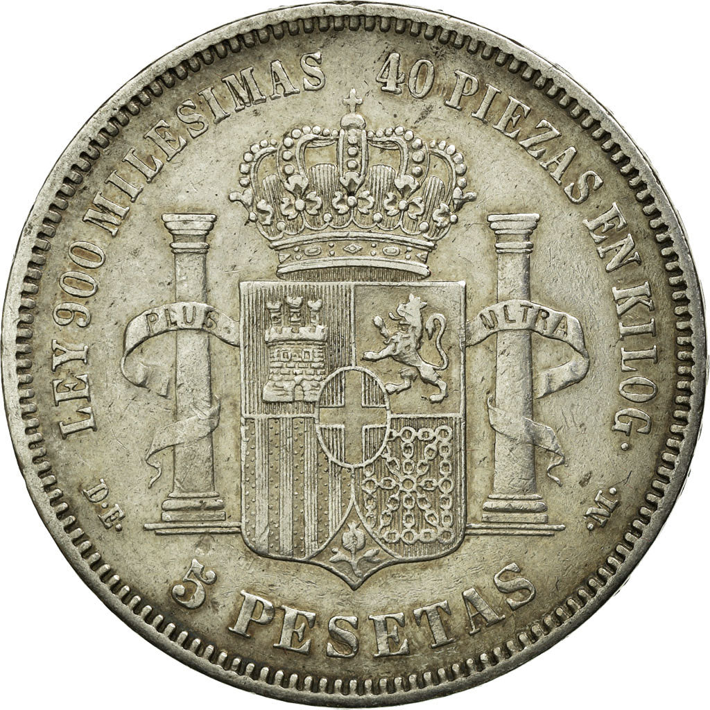 Moneta, Spagna, Amadeao I, 5 Pesetas, 1871 (75), Madrid, BB, Argento, KM:666