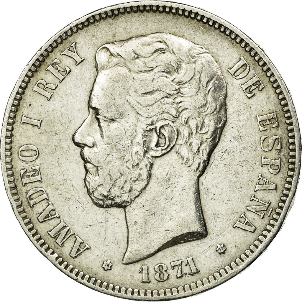 Coin, Spain, Amadeao I, 5 Pesetas, 1871, Madrid, EF(40-45), Silver, KM:666
