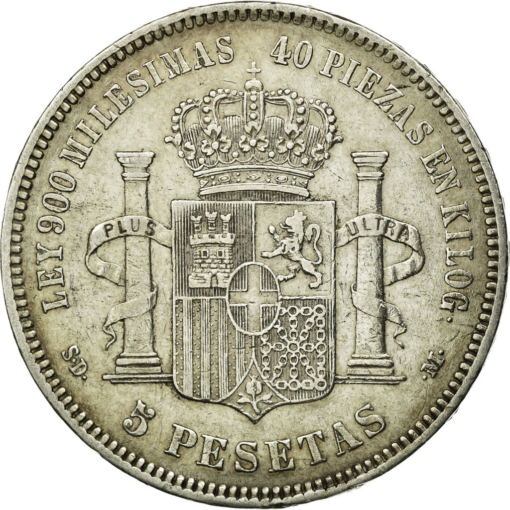 Coin, Spain, Amadeao I, 5 Pesetas, 1871, Madrid, EF(40-45), Silver, KM:666