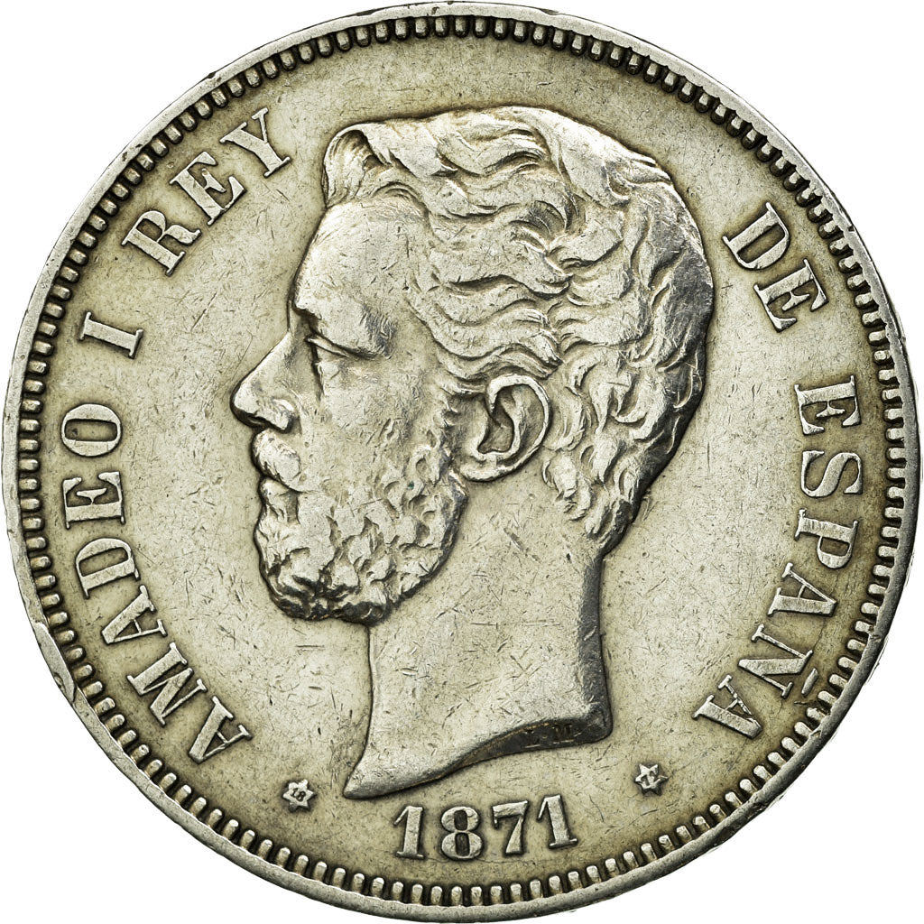 Coin, Spain, Amadeao I, 5 Pesetas, 1871, Madrid, EF(40-45), Silver, KM:666