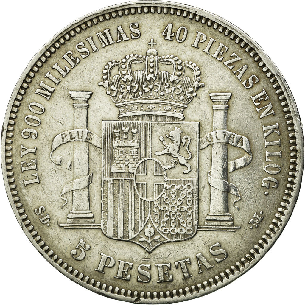 Coin, Spain, Amadeao I, 5 Pesetas, 1871, Madrid, EF(40-45), Silver, KM:666