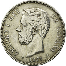 Moneda, España, Amadeao I, 5 Pesetas, 1871, Madrid, MBC, Plata, KM:666