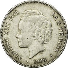 Moneta, Spagna, Alfonso XIII, 5 Pesetas, 1892, Madrid, BB, Argento, KM:700