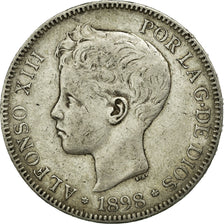 Moneta, Spagna, Alfonso XIII, 5 Pesetas, 1898, Madrid, MB+, Argento, KM:707