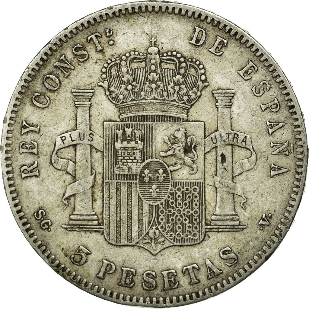 Moneta, Spagna, Alfonso XIII, 5 Pesetas, 1898, Madrid, MB+, Argento, KM:707