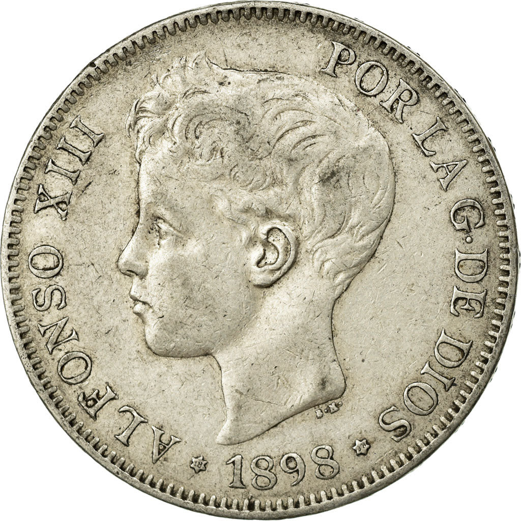 Münze, Spanien, Alfonso XIII, 5 Pesetas, 1898, Madrid, S+, Silber, KM:707