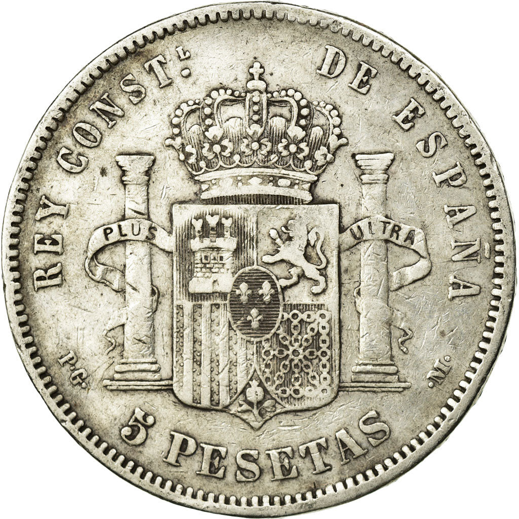 Moneda, España, Alfonso XIII, 5 Pesetas, 1892, Madrid, Rotura de cuño, Plata