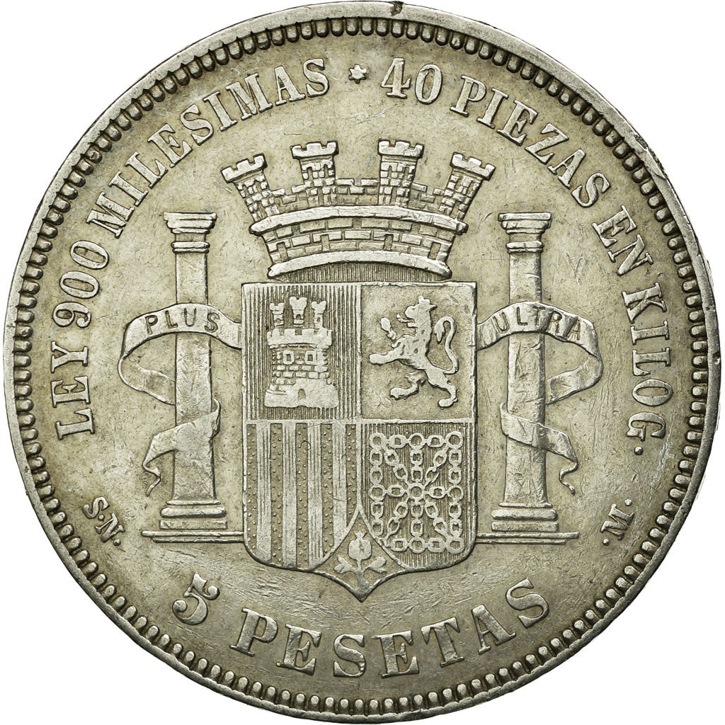 Coin, Spain, Provisional Government, 5 Pesetas, 1870, Madrid, EF(40-45), Silver