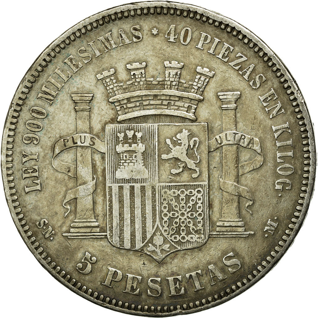 Coin, Spain, Provisional Government, 5 Pesetas, 1870, Madrid, EF(40-45), Silver
