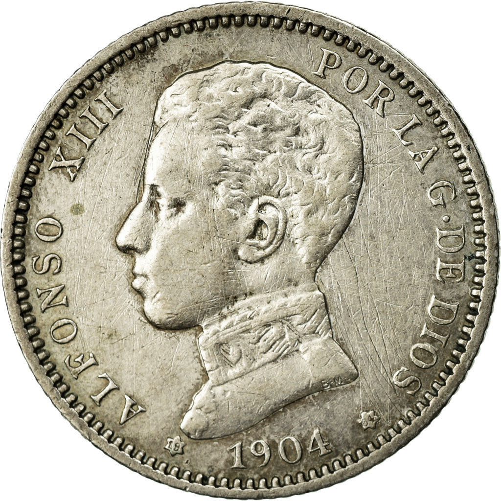 Moneta, Spagna, Alfonso XIII, Peseta, 1904, Madrid, BB, Argento, KM:721