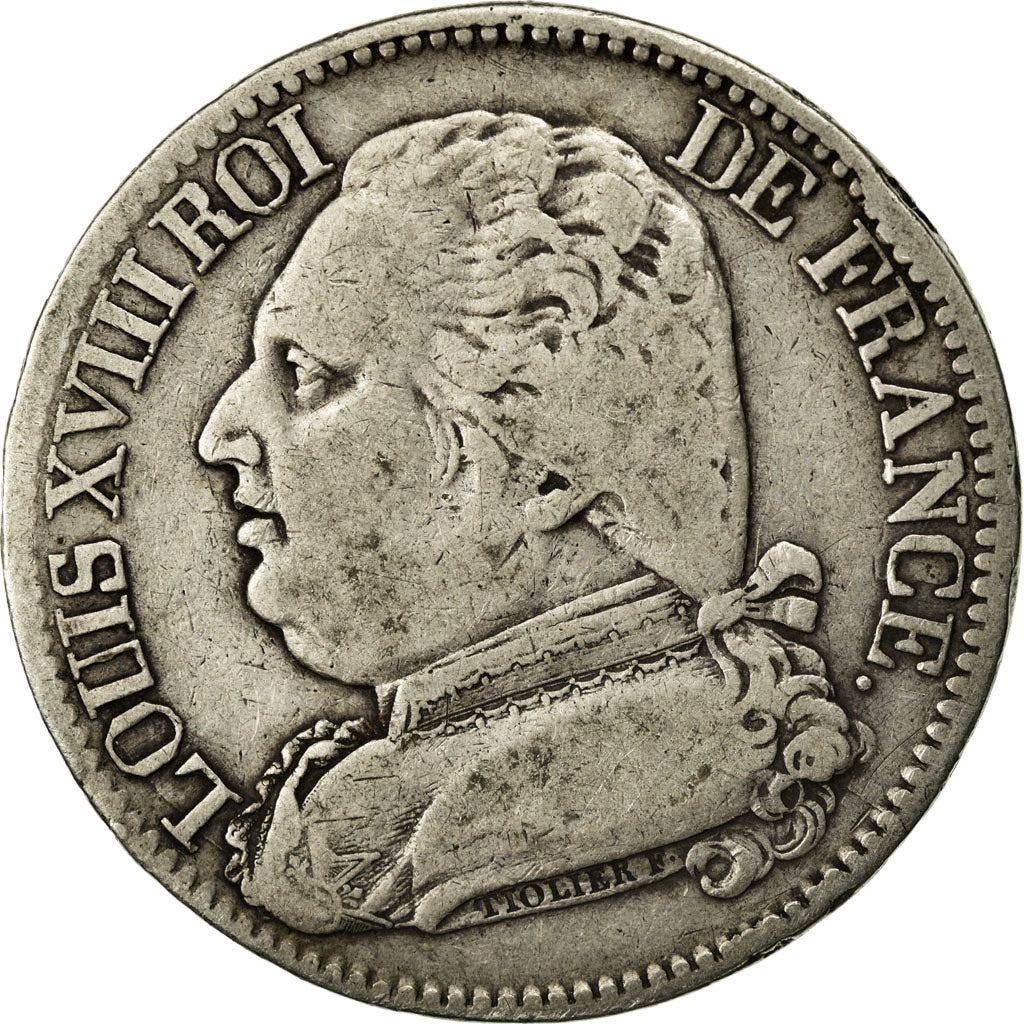 Coin, France, Louis XVIII, 5 Francs, 1814, Perpignan, VF(20-25), Silver