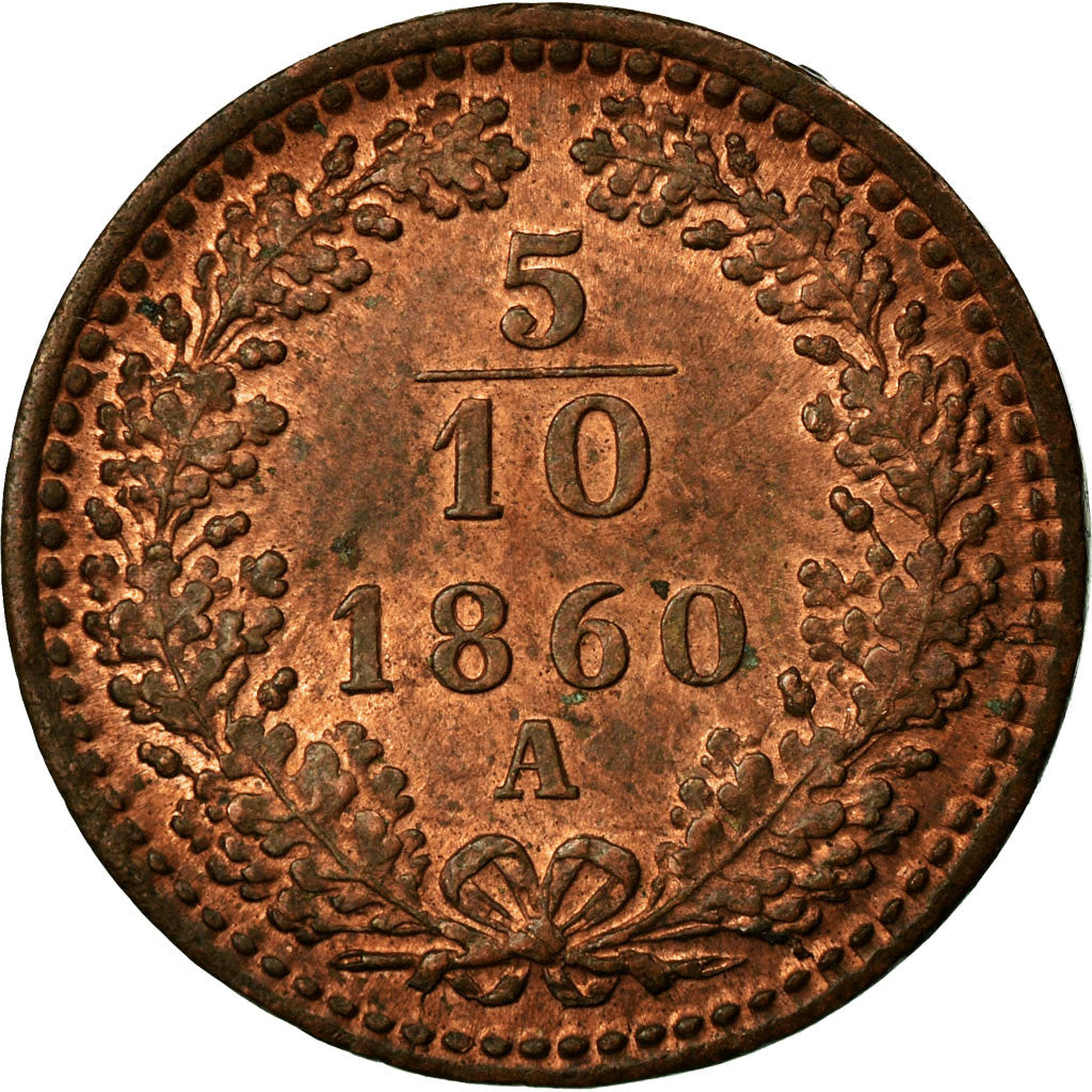 Coin, Austria, Franz Joseph I, 5/10 Kreuzer, 1860, Vienna, MS(63), Copper