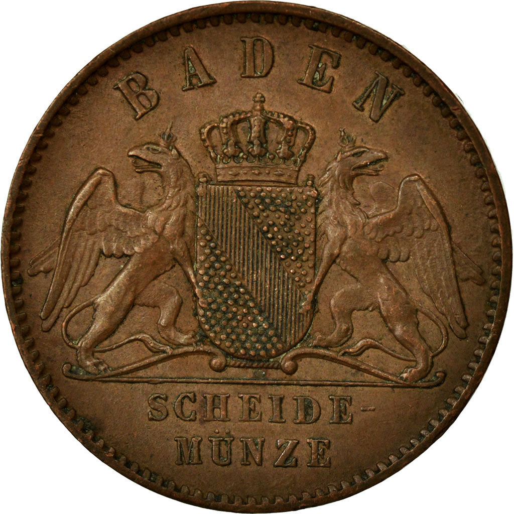 Coin, German States, BADEN, Friedrich I, Kreuzer, 1866, AU(55-58), Copper