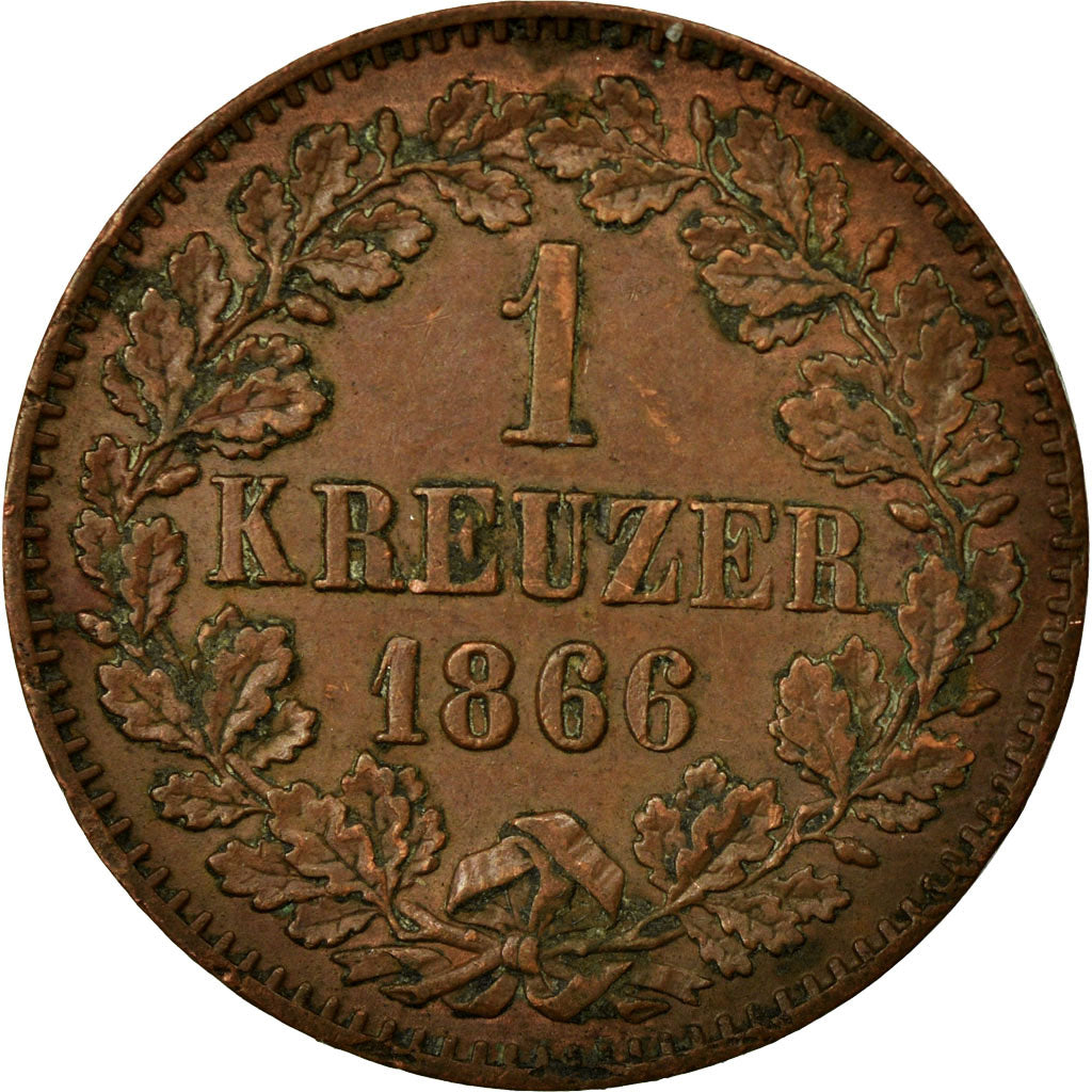Coin, German States, BADEN, Friedrich I, Kreuzer, 1866, AU(55-58), Copper