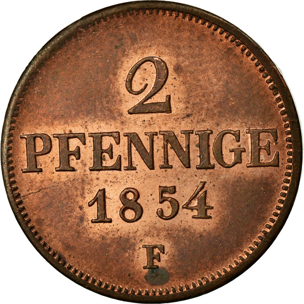 Coin, German States, SAXONY-ALBERTINE, Friedrich August II, 2 Pfennig, 1854