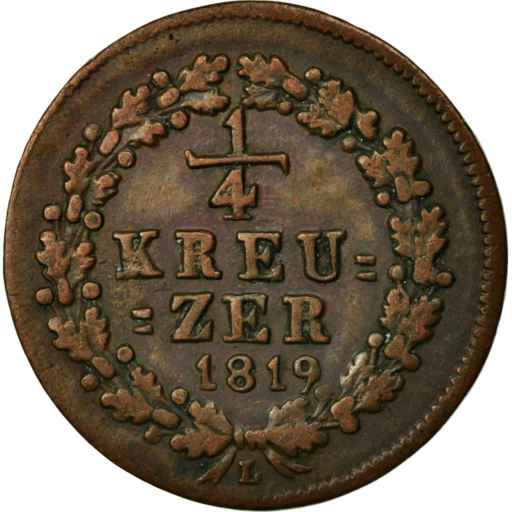 Münze, Deutsch Staaten, NASSAU, Wilhelm, 1/4 Kreuzer, 1819, Wiesbaden, SS+