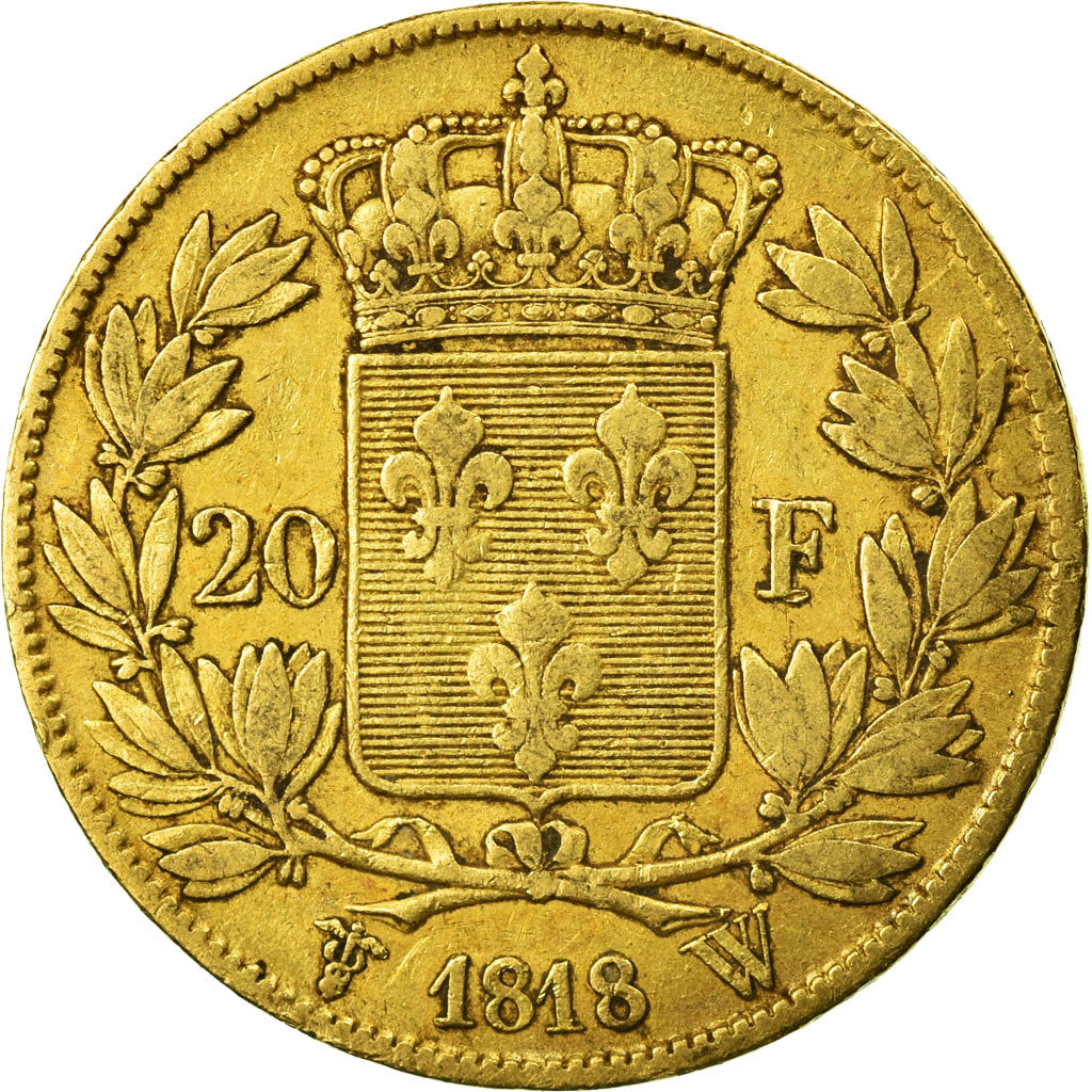 Coin, France, Louis XVIII, 20 Francs, 1818, Lille, EF(40-45), Gold