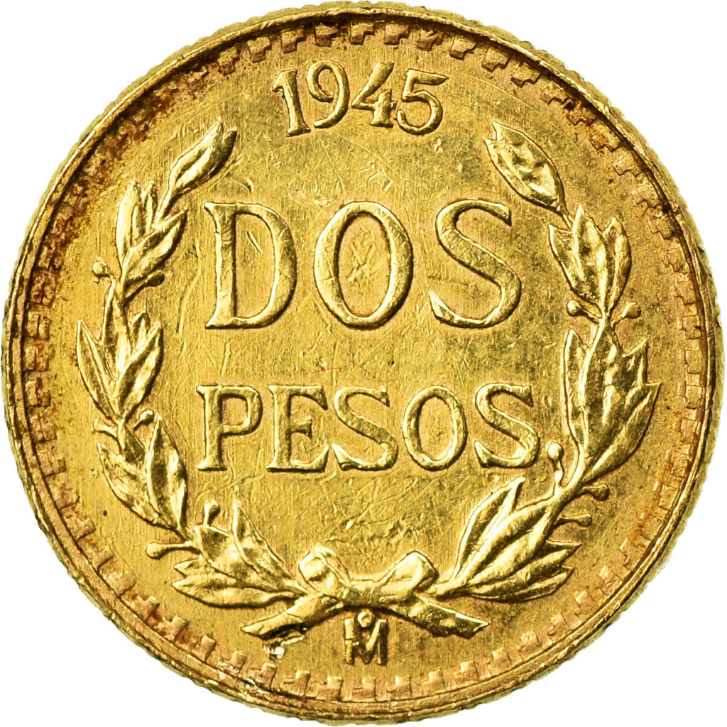 Coin, Mexico, 2 Pesos, 1945, Mexico City, EF(40-45), Gold, KM:461
