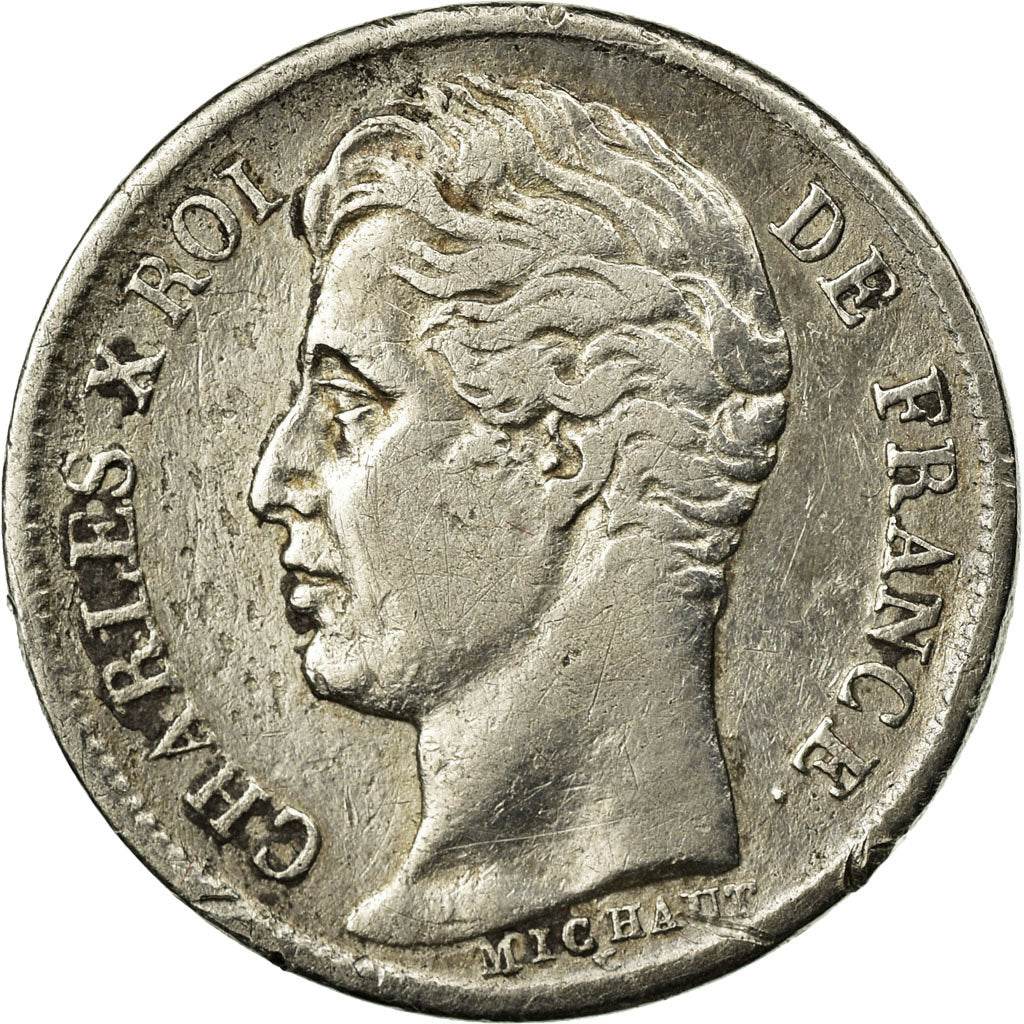 Coin, France, Charles X, 1/2 Franc, 1827, Paris, VF(30-35), Silver, KM:723.1
