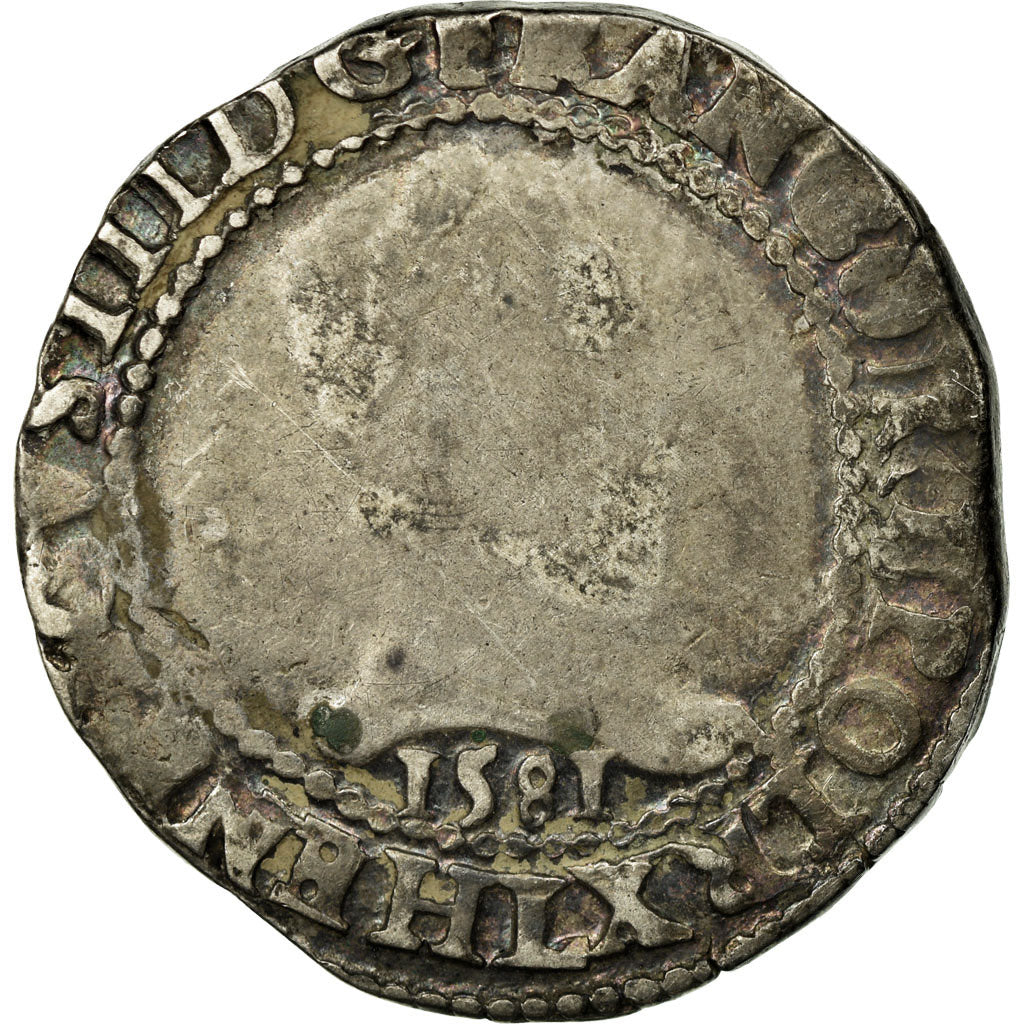 Coin, France, Henri III, Franc au Col Plat, 1581, Bayonne, F(12-15), Silver